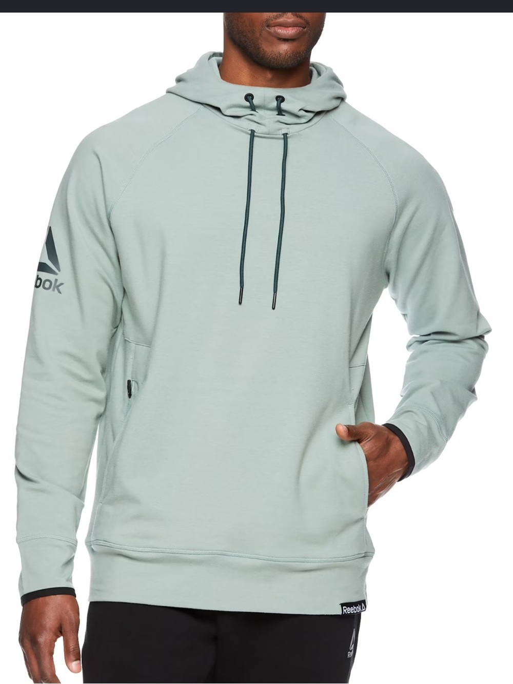 Reebok Men's Pullover Hoodie in Mint Green with Black Accents